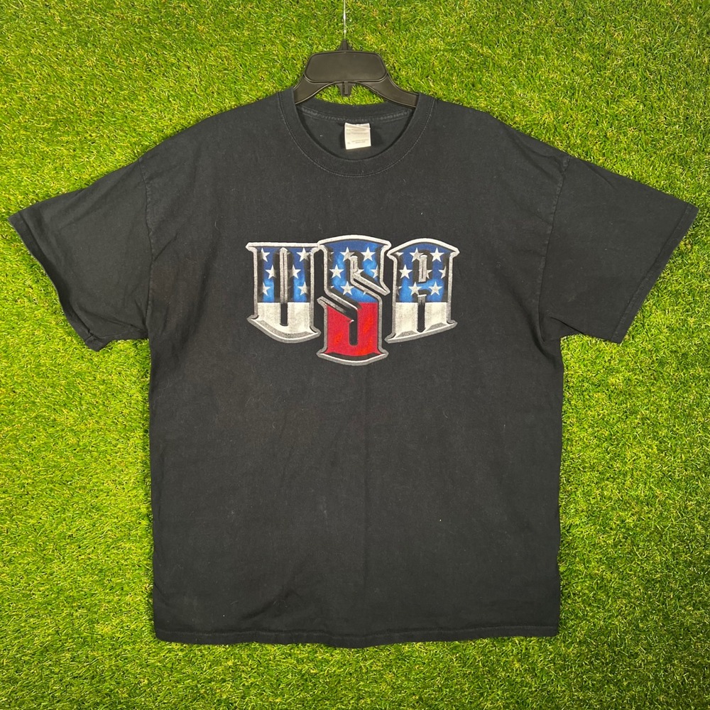 Gildan Ultra Cotton USA Graphic T-Shirt Mens XL Black‎ Patriotic Stars Stripes